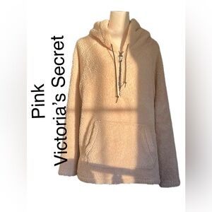 B10 Victoria’s Secret Pink Sherpa Teddy .5 Zip Pullover Hoodie Sweatshirt Size M